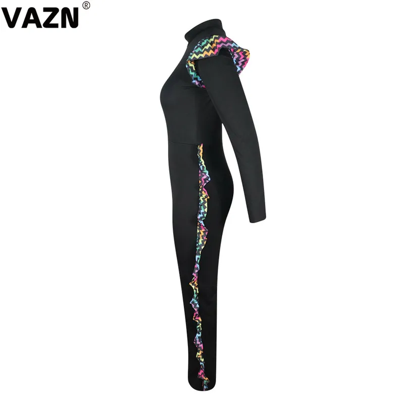 VAZN, новинка, высокое качество, для молодых леди, для заметок, Неопрятные, сексуальные, одноцветные, полный рукав, комбинезоны, высокая талия, для женщин, широкие штаны, комбинезоны