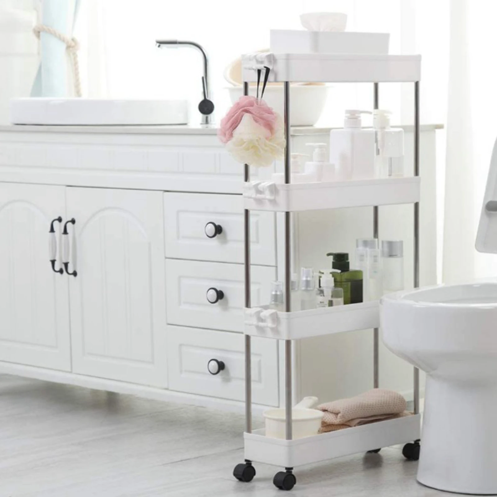 Trolley kitchen rack with wheel mobile floor storage shelf multi-layer bathroom