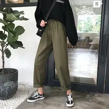 Черные/зеленые женские свободные брюки Гарун с регулируемой талией с высокой талией, женские джинсы для студенток в стиле преппи, джинсовые брюки до щиколотки