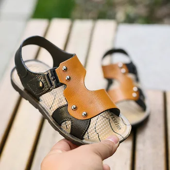 

New Korean summer sandals artificial leather boy beach shoes 20-34 yards large / middle age children outdoor sports sandals