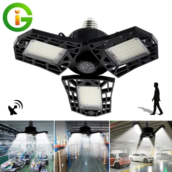 

E27 LED Garage Light Deformable Industrial Lighting With Radar Motion Sensor High Bay Light For Garage Workshop AC85-265V
