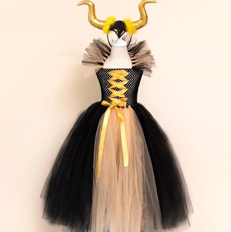 Детские костюмы косплей малефисент любовница злой ведьмы юбка содержит костюм с повязкой на голову Хэллоуин формальное платье сценическое оборудование - Цвет: 3