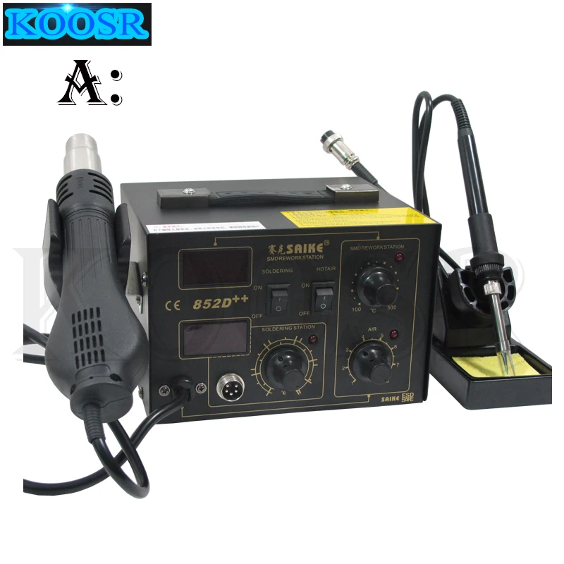 Станция паяльная SAIKE 852D ++ 2 в 1 220 В или 110 В|saike 852d|iron soldersaike soldering |