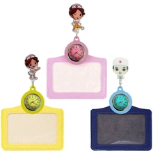 Модные Цветные карманные часы унисекс для мужчин и женщин с героями мультфильмов, 2 в 1, выдвижной держатель для карт, медицинские часы