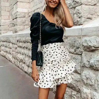 

Polka Dot Ruffled Skirts Womens High Waisted Checkered Skirt Korean Style Sweat Casual Holiday Short Mini Skirts Female New