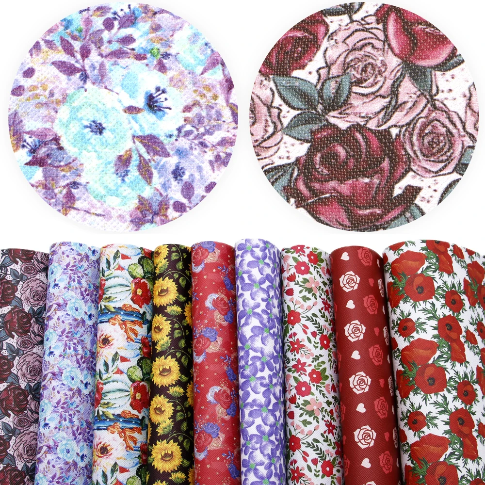 David accessories 9 шт./компл. 20*34 см с цветочным принтом из искусственной кожи Сделай Сам DIY бигуди для волос с бантом, сумок, обуви, Материал Искусственная кожа ткань, 1Yc8013