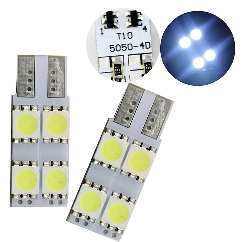 

100pcs T10 LED 4 Smd 5050 W5W 194 Door Light Non polar Led Car Bulbs Side Wedge Tail Parking led Cold White 12V