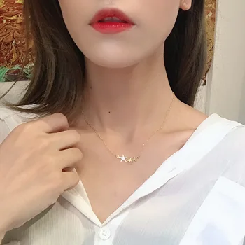 

S925 Fine Silver Necklace Five-pointed Star Necklace Female Western Style Stars Choker Ornament