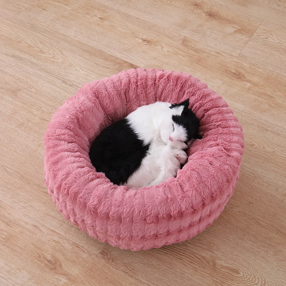 Round-shaped Dog Sleeping Bed Pet Cat Nest Short Plush Kennel Pet Cats Dogs Mat Cushion Pads Puppy Soft Warm HouseNew
