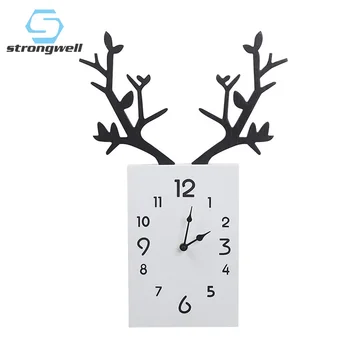 

Strongwell Nordic Antler Wooden Square Wall Clock Wood Clock Wall Decoration Home Decoration Living Room Modern Birthday Gift