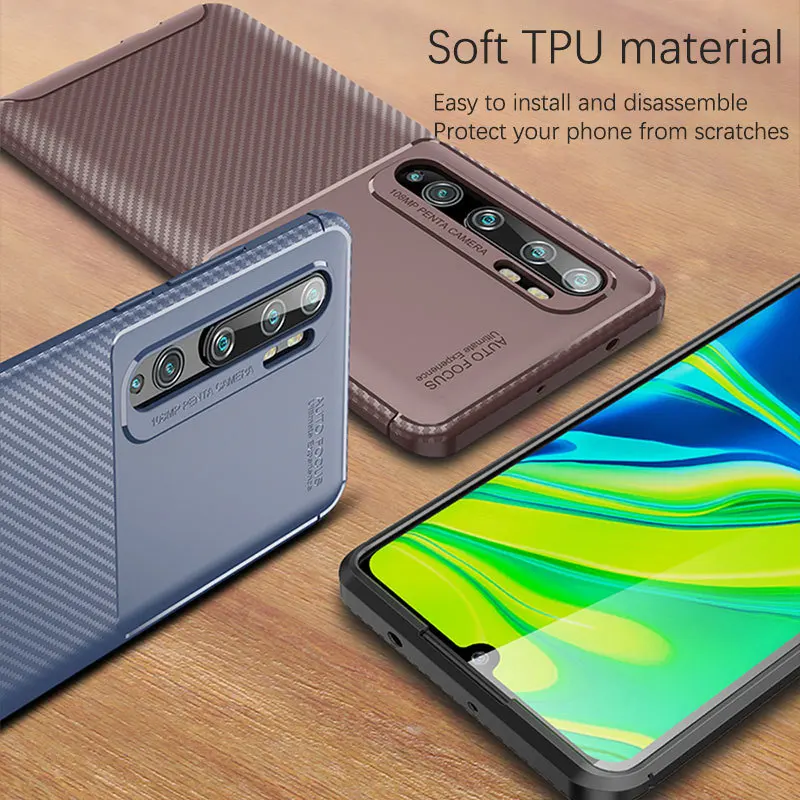 Phone Case for Xiaomi Mi Note 10 Cover Luxury Carbon Fiber Soft TPU Silicone Bumper Pro Fundas | Мобильные телефоны и