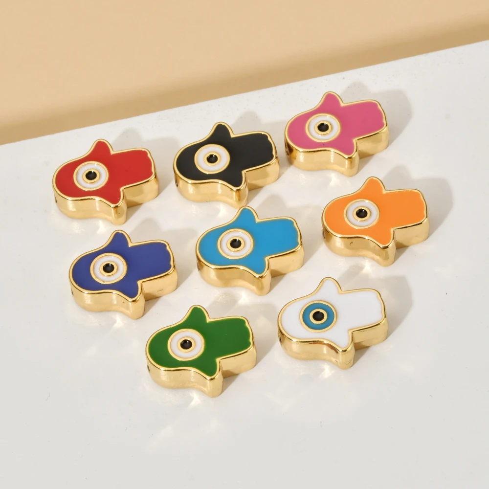 

10pc/lot Charms Hamsa Fatima Hand Enamel Charm Beads For Jewelry Making DIY Handmade Craft Greek Evil Eye Necklace