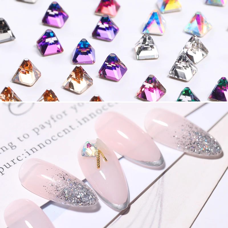 

5 Pcs/Bag Nail Rhinestones Crystal Polyhedral Sharp Bottom Flat Bling Colorful 3D Nails Art DIY Decorations Accessories