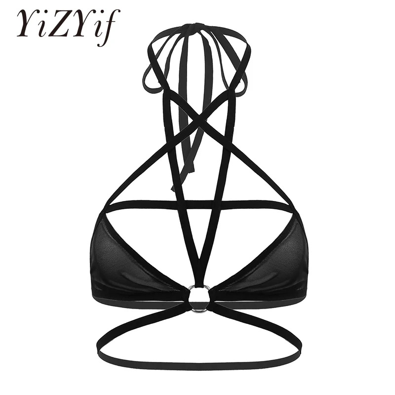 Bras For Women Erotic Lingerie Halter Neck Strappy Pentagram Sexy Bralette Hollow Out Caged Sheer Mesh Bra Top | Тематическая
