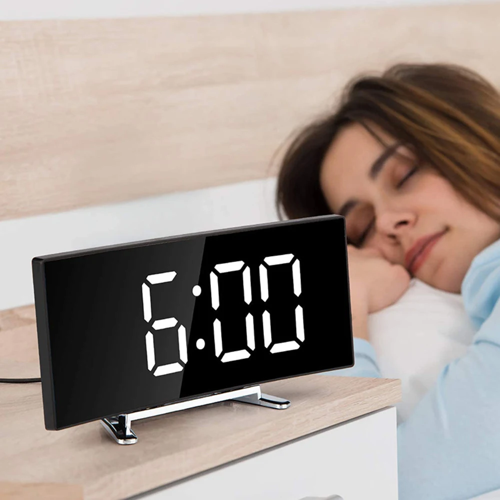 Digital Alarm Clock 7 Inch Curved Dimmable Led Digital Clock For Kids Bedroom Green Large Number Clock  Lightweight ► Photo 3/6