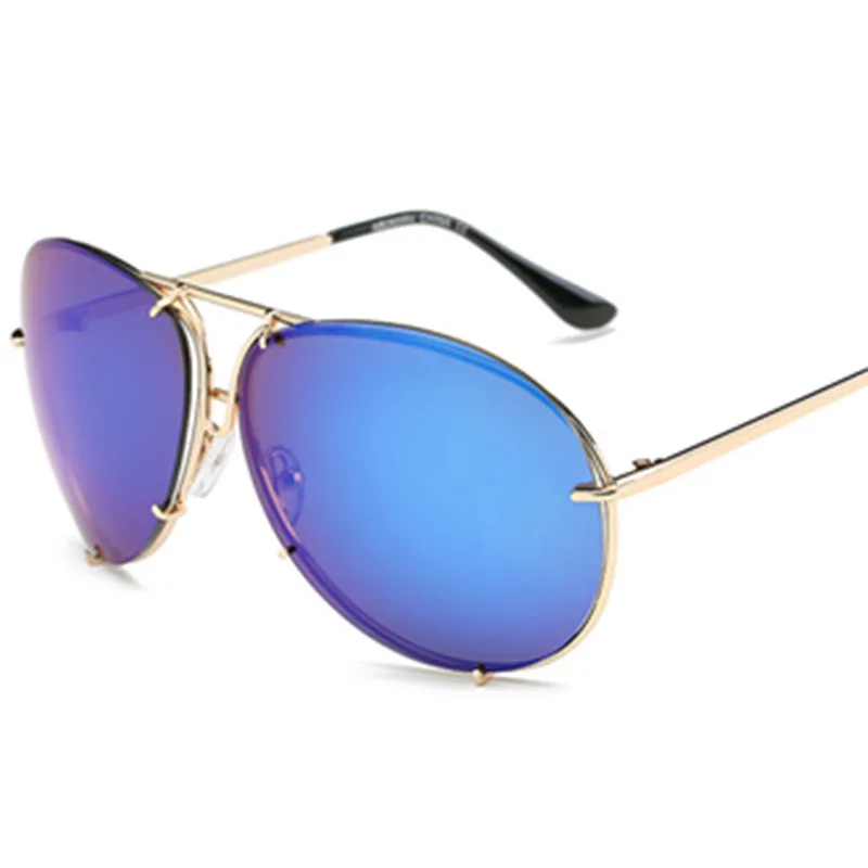 C9 Gold Blue Черные негабаритные солнцезащитные очки пилота, мужские летние Серебристые зеркальные солнцезащитные очки, металлические роскошные Брендовые очки, солнцезащитные очки для женщин, сексуальные очки - Цвет линз: C9 Gold Blue