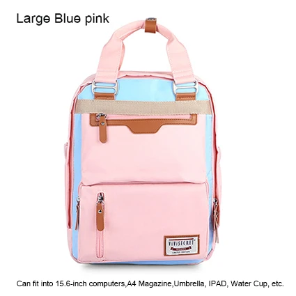 Large Blue pink Водонепроницаемый нейлоновый женский рюкзак для девочек средней школы, студентов, ноутбука, дорожные сумки через плечо, детские школьные сумки, женская сумка - Цвет: Large Blue pink