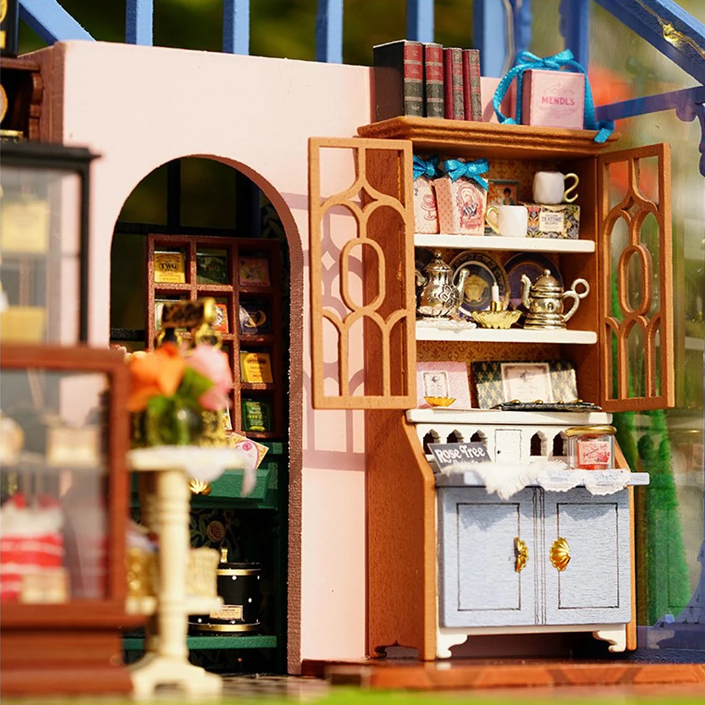 DIY Wooden Miniature Dollhouse Patio Toy Kits with Music Movements & Lights, Assembling Birthday Toy Gift for Children Teens