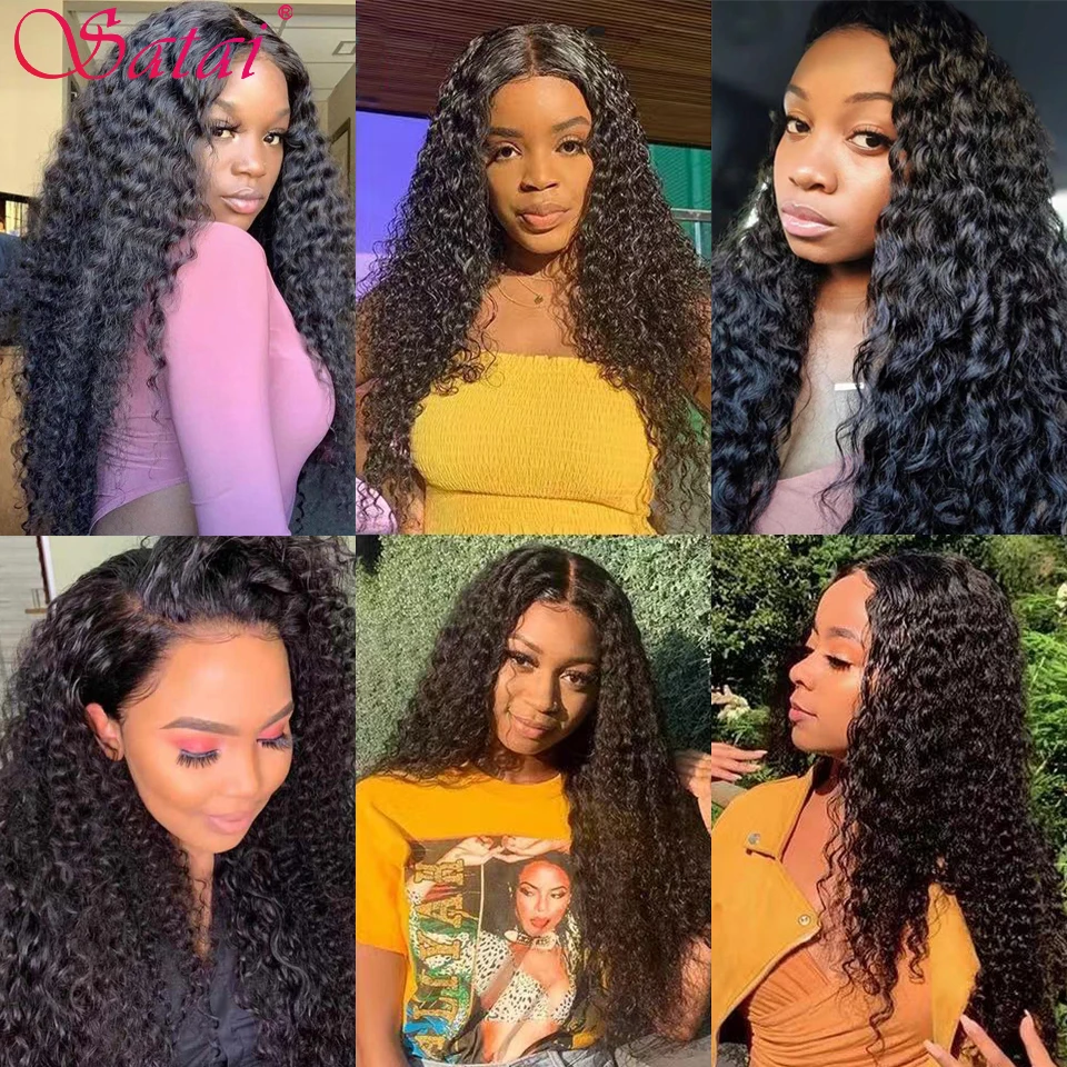 Satai Jerry Curl Wig 13x6 Lace Front Wig Brazilian Remy Wigs Curly Human Hair Wig 180 Density Lace Front Human Hair Wigs