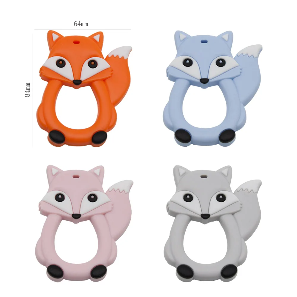 Cute-idea 1pc Fox Cartoon Silicone Beads Baby Teethers Food Grade Teething DIY Baby Nursing Chewing Pacifier Chain ClipToys 6