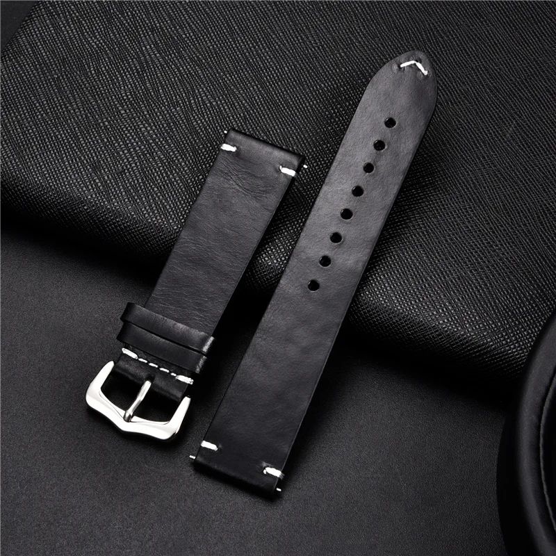 Vintage Genuine Leather Watch Strap - Premium Oil Wax Cowhide Discoloration Design, High-Quality Business Band