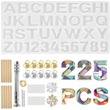 Alphabet Number Resin Silicone Mold Jewelry Making Casting Letter Mold Tool Kit Keychain Pendant DIY Set with Hand Drill