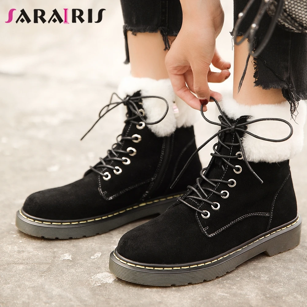 

SARAIRIS Girl Brand Design Genuine Leather Suede Boots Ladies Casual Platform Ankle Boots Women 2020 Winter Warm Shoes Woman