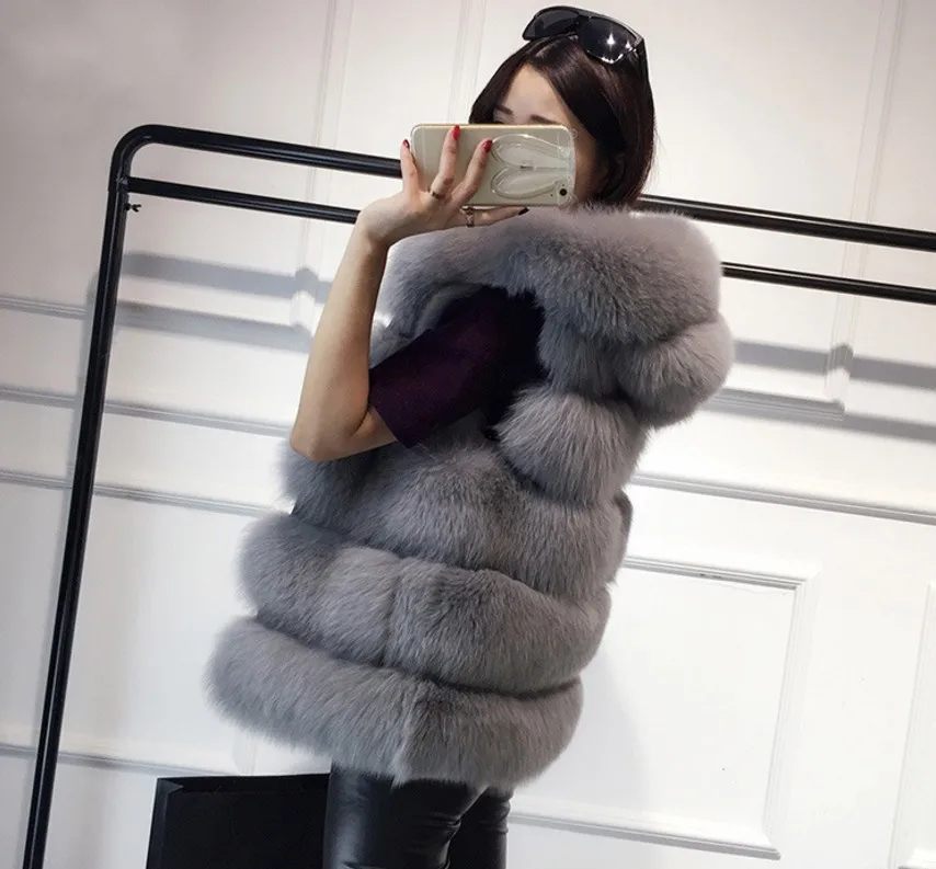 Women Winter Thicken Fluffy Plush Vest Open Front Hooded Mid-Length Waistcoat Oversized Loose Solid Color Jacket Outwear