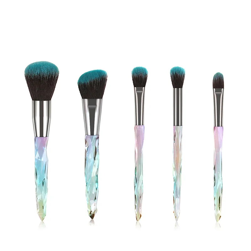 5pcs Unicorn Makeup Brush Set Colorful Crystal Handle Foundation