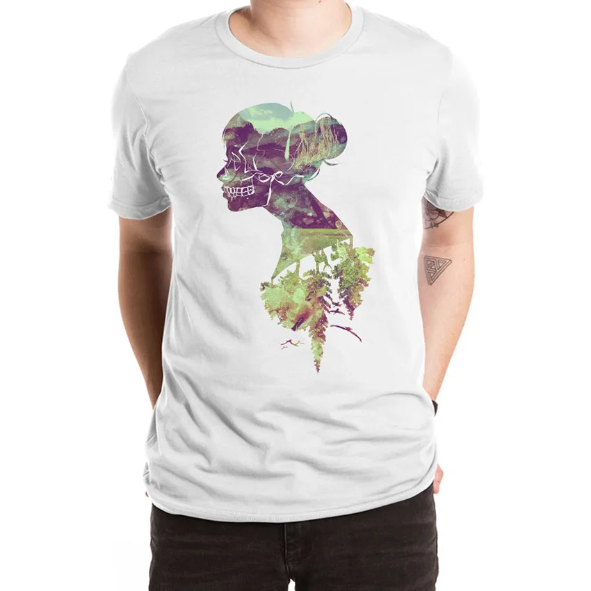 Deforestation T Shirt nature forest profiles skulls skeleton trees birds silhouettes white black