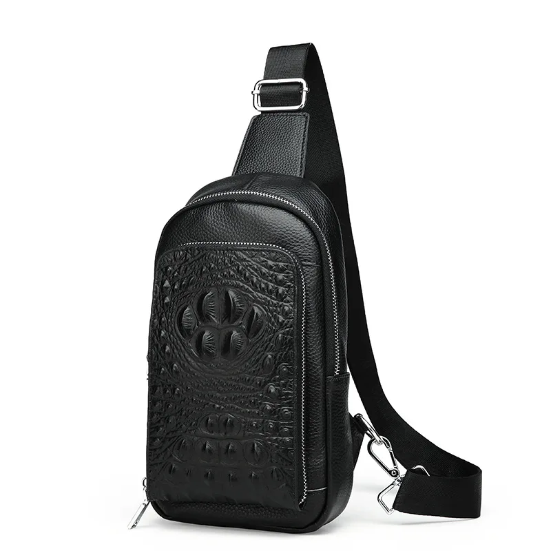 

Chest Pack Full-grain Leather Men Shoulder Bag Casual Shoulder Bag Korean-style Crocodile Pattern Leather Bag Trend 2019 New Sty