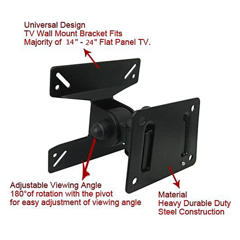 Универсальный Регулируемый 0,28 кг ТВ настенный кронштейн Поддержка 180 градусов вращение в течение 14-24 дюймов ЖК-дисплей светодиодный плоский Панель ТВ