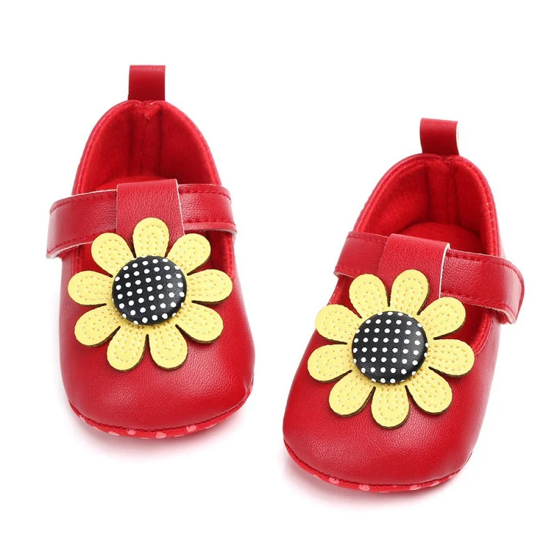 

Cute Baby Girls Shoes First Walkers Newborn Lovely Flower Soft Soled Non-slip Footwear PU Baby Shoes 0-12M