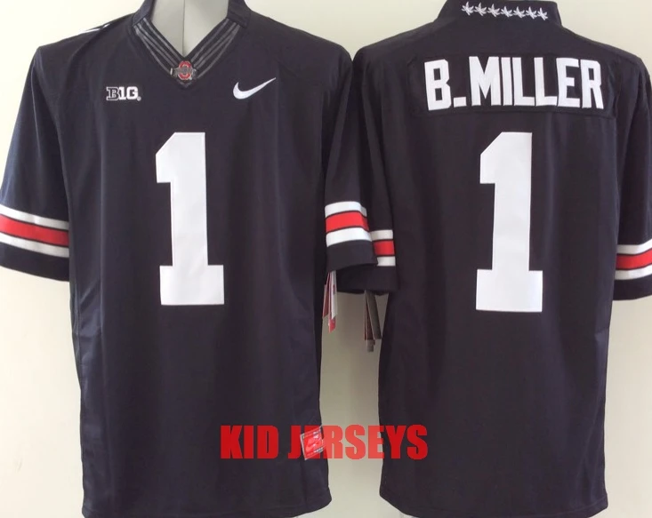Черный Сезон, штат Огайо Buckeyes#1 B. MILLER 4 цвета Молодежный детский трикотаж - Цвет: Черный