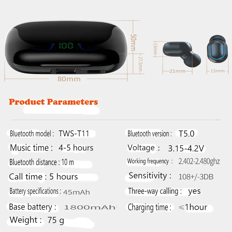 Tws Bluetooth 5 0 Sport Earphones Led Earbuds Headphone Function Digital 9d Stereo Private New Waterproof Touch Control