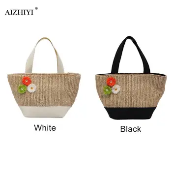 

Fashion Straw Woven Bag Ladies Fashion Shoulder Messenger Bag Ladies Flower Beach Messenger Tote Handbag Shopping Purse
