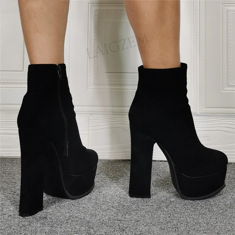 Women Ankle Platform Boots Thick Chunky Heels Short Booties Faux