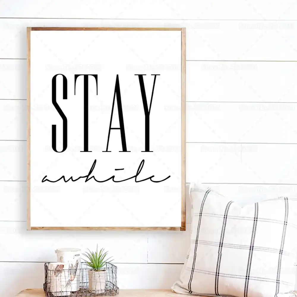Stay Awhile Sign Canvas Painting Farmhouse Wall Art Modern Style Stay Awhile Print Poster Decor For Guest Room Painting Calligraphy Aliexpress