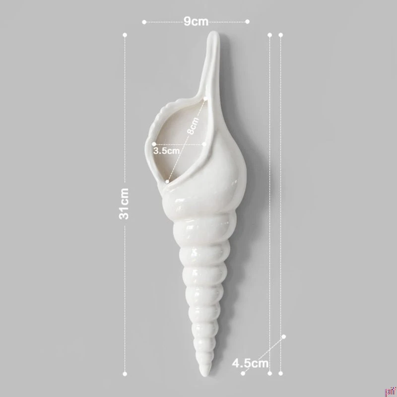 White Elegant Ceramic Wall Vase Mural-Conch Shaped