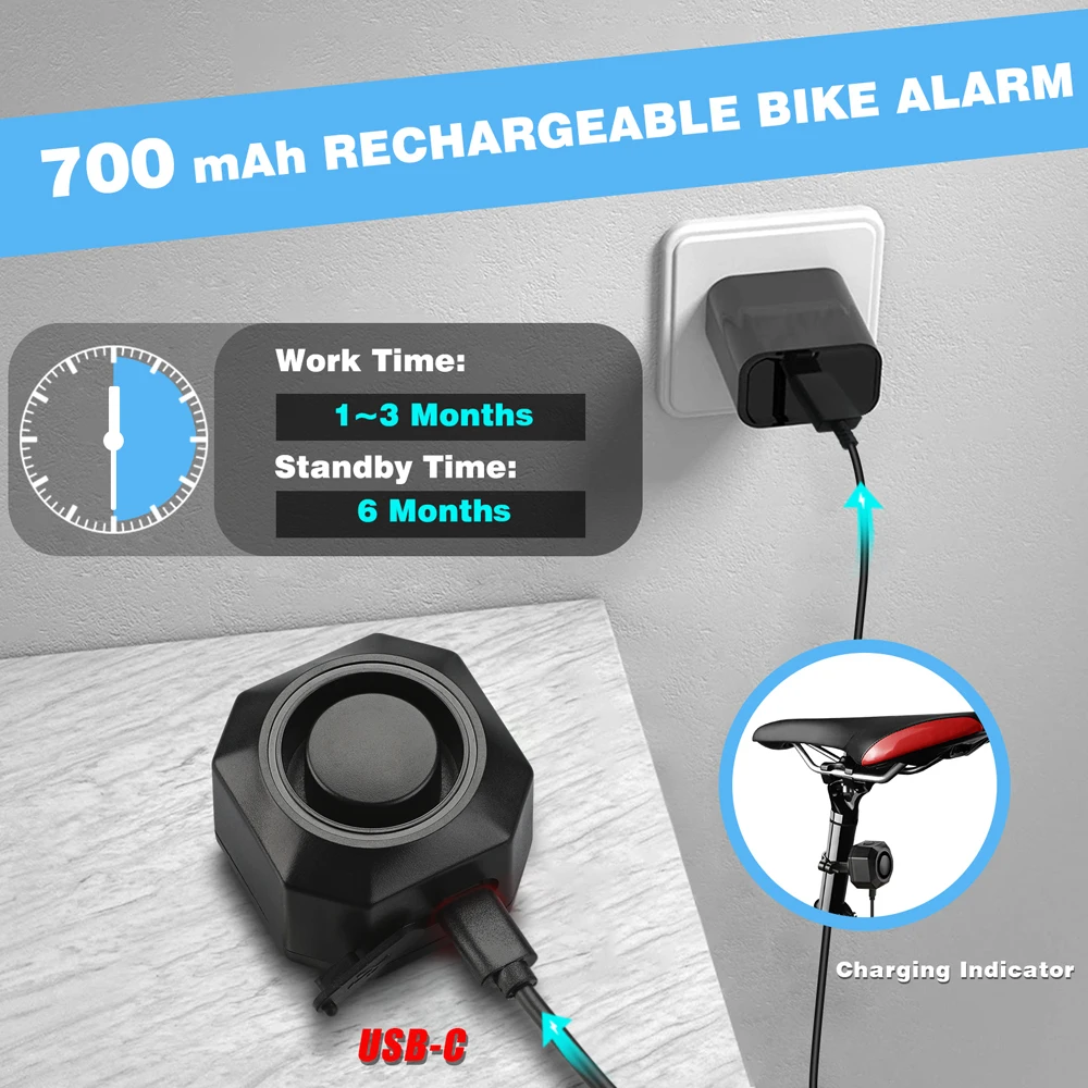 Sectyme Wireless Waterproof Bike Motorcycle Electric Bicycle Burglar Alarm USB Charging Remote Control Vibration Detector Alarm