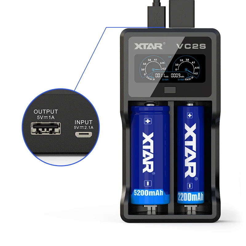 XTAR VC2S Charger XTAR VC2 S VC2S VA ЖК-дисплей Экран с эффектом приближения c зарядкой Micro-USB Мощность ed Портативный Мощность банк относится к 3,6 V/3,7 V литий-ионный Тип/IMR/INR/ICR 18650 26650 Зарядное устройство - Цвет: XTAR VC2S Charger