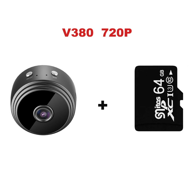 HD1080p A9 wifi ip мини-камера Маленькая беспроводная домашняя детская камера ночного видения безопасности микро Android Hisilicon Hi3518EV200 камера видеокамера - Цвет: V380 720P With 64G