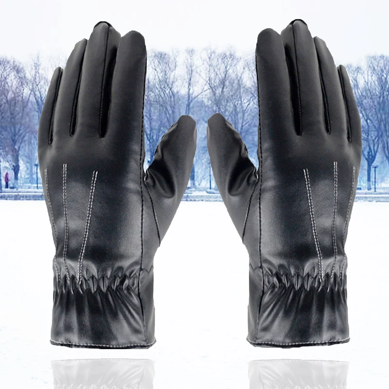 Мужские Роскошные зимние Бархатные перчатки из искусственной кожи для вождения, черные кашемировые перчатки для вождения, Guantes luva