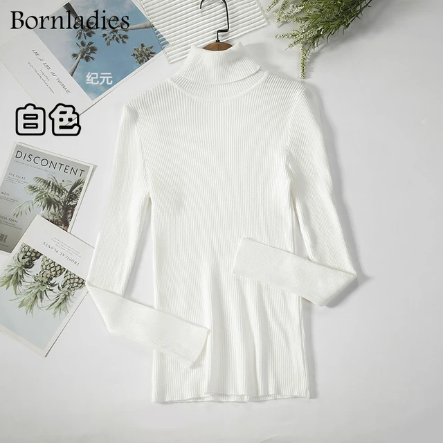 Bornladies 2021 Basic Turtleneck Women Sweaters Autumn Winter Tops Slim Women Pullover Knitted Sweater Jumper Soft Warm Pull white