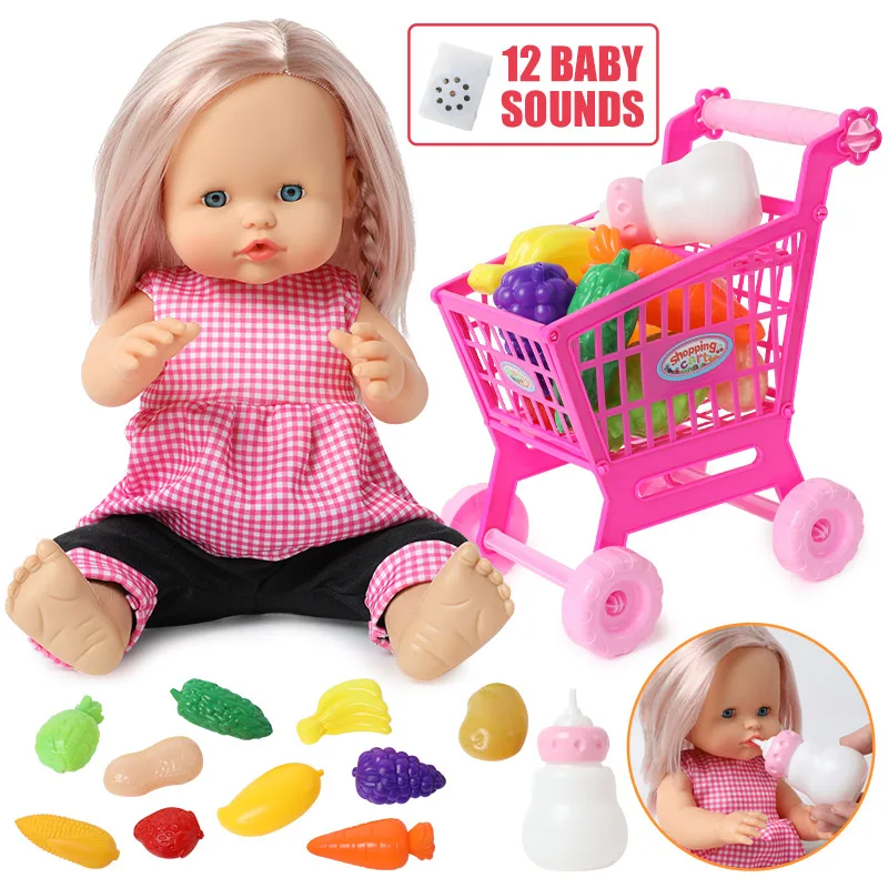 40 см имитация звука bebe reborn Doll корзина для покупок набор одежды 16 дюймов