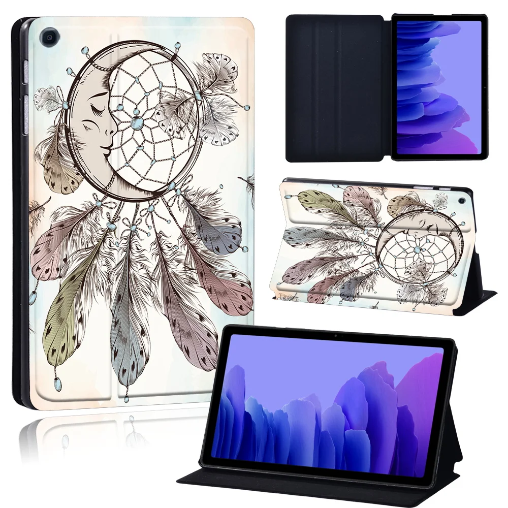 Tablets Case for Samsung Galaxy Tab A7 10.4 Inch 2020 T500/T505 Printed Feather PU Leather Tablet Stand folio Cover+ Free Stylus