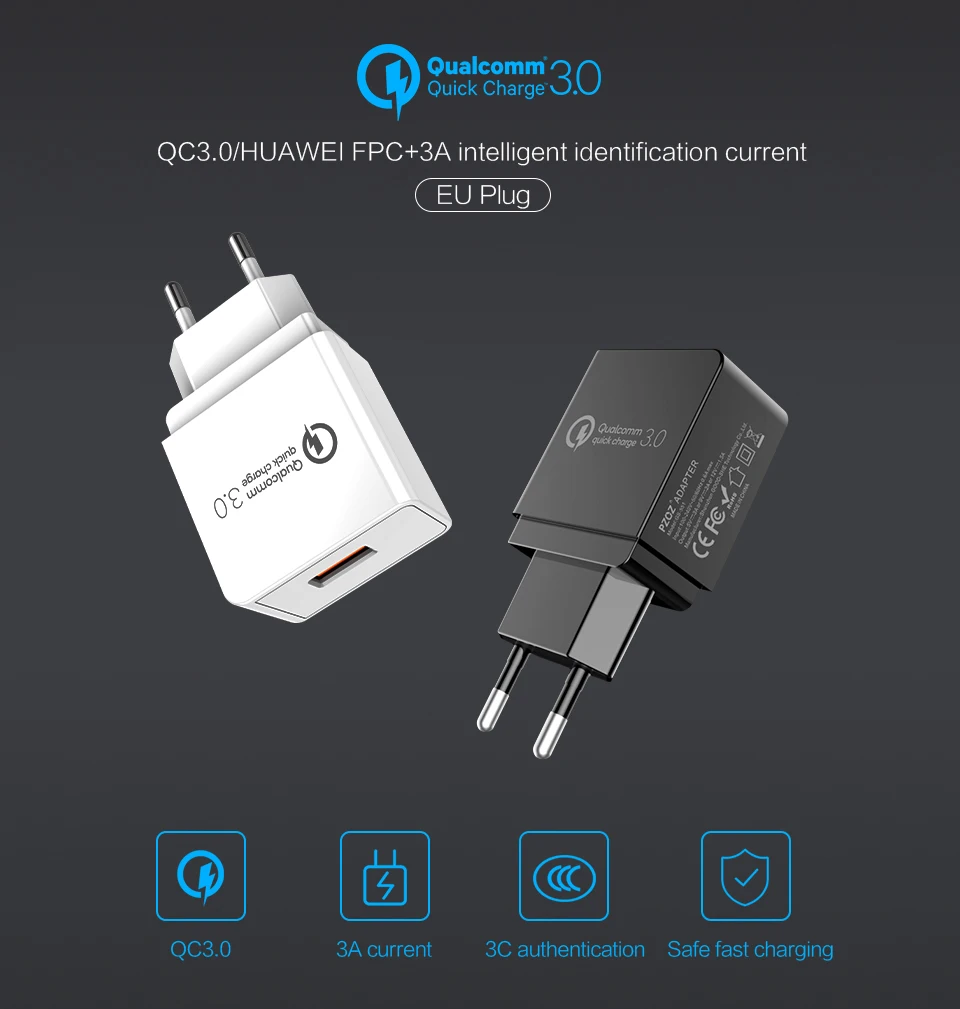 PZOZ usb зарядное устройство eu настенная вилка Быстрая зарядка QC 3,0 Портативный 18 Вт универсальный адаптер для мобильного телефона для xiomi huawei p10 lg g6