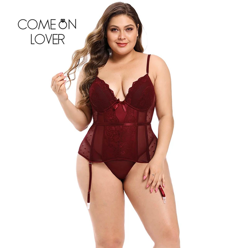

Comeonlover Sexy Underwear Corset Women Plus Size 6xl 5xl Shapewear Corset Transparent V Neck Black Red Lace Bustier Top AE3444