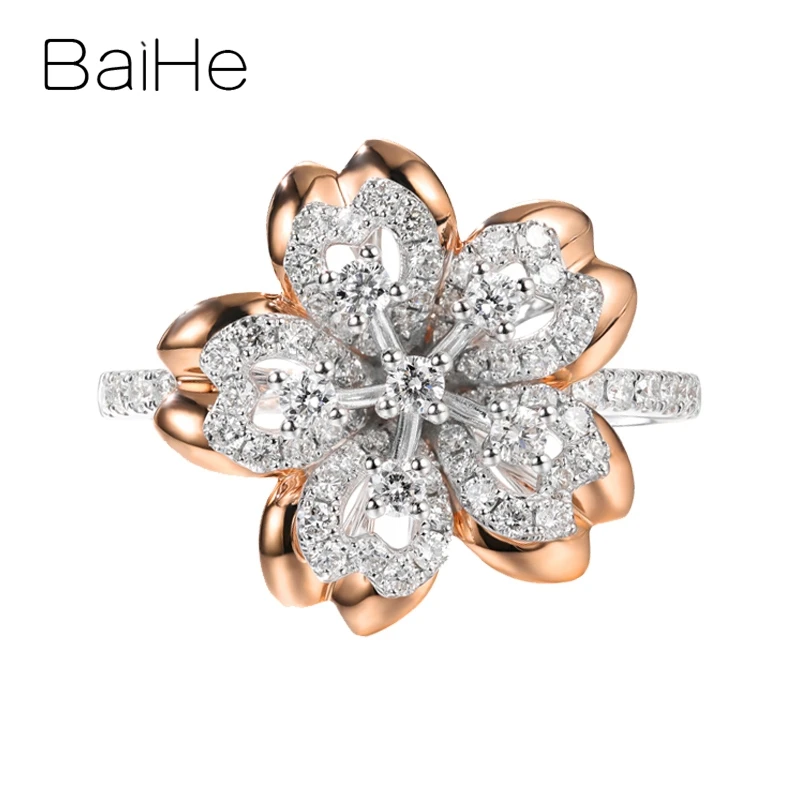 White Rose Gold BAIHE Твердое 14 к желтое+ розовое золото 0.56ct натуральные бриллианты обручальное кольцо для женщин модное ювелирное изделие с цветами настраиваемое кольцо - Цвет камня: White Rose Gold