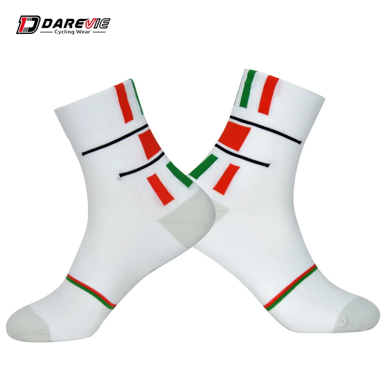 Darevie cycling socks soft sports socks breathable socks elastic biking socks anti-bacterial reflective bicycle cocks MTB road - Цвет: White